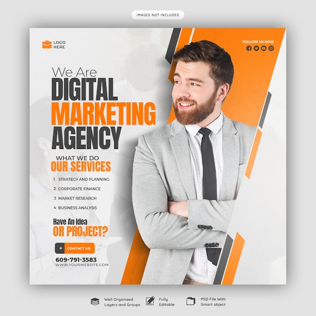 Free PSD digital marketing agency and corporate social media banner or instagram post template