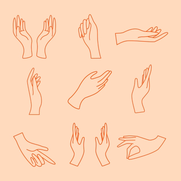 Free vector hand gesture sticker, minimal line art illustrations set vector