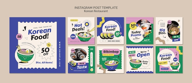 Free PSD korean restaurant instagram posts template