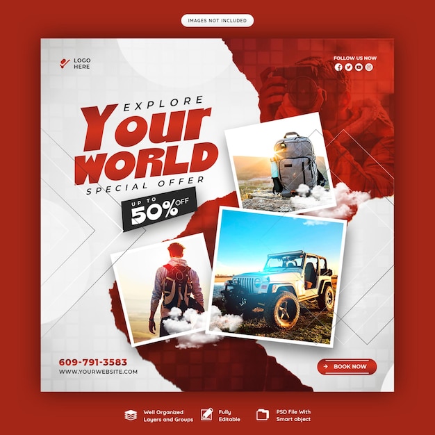 Free PSD travel and tourism instagram post or social media post template