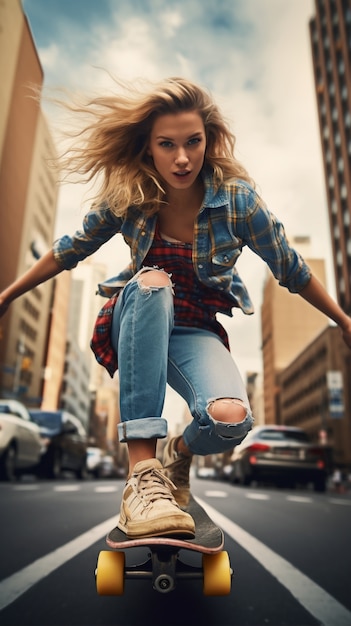 Woman riding her scooter in new york city