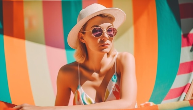 Free photo young woman in sunglasses enjoys summer vacation generated by ai